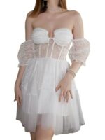 Sexy White Flowy Off-Shoulder Backless Princess Mini Bridesmaid Party Dress for Women