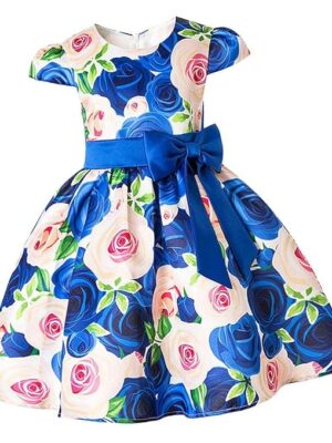 Flower Girl Dress Rose Printed Bow Wedding Bridesmaid Birthday 130cm Blue | Dresses | Maternity | Women's Clothing