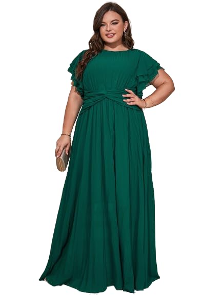 Women's Plus Size Butterfly Sleeve Ruffle Pleated Long Bridesmaid Dress Green