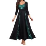 Women's Ethnic Sequined Ruffle Bridesmaid Cocktail Gown Long Dress Black