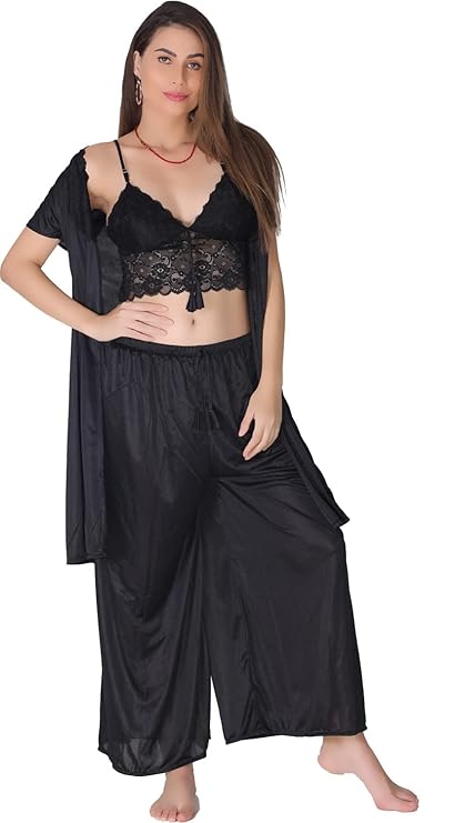 Women's Satin Kimono Robes Bridesmaid Wedding Robes Silky Bathrobes Summer Loungewear Nightsuit Nighty Honeymoon Special(Black)