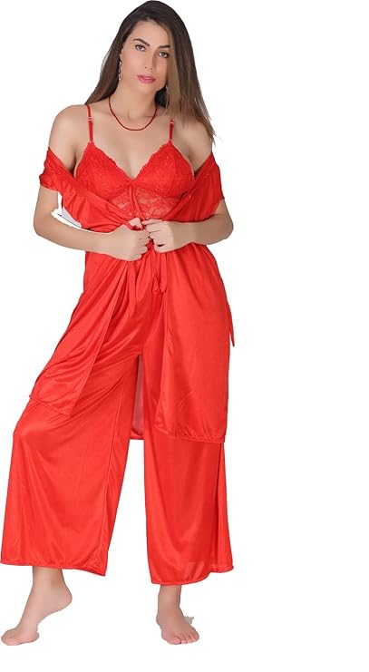 Women's Satin Kimono Robes Bridesmaid Wedding Robes Silky Bathrobes Summer Loungewear Nightsuit Nighty Honeymoon Special(Red)