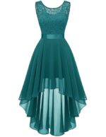 Women's Floral Lace Chiffon Bridesmaid Dress Hi-Lo Swing Party Dress, Peacock Green, Medium
