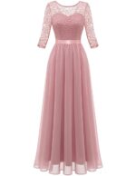 Women's Elegant Formal 3/4 Sleeve Bridesmaid Vintage Cocktail Party Maxi Dress, Long-blush(3/4 Sleeve), Medium