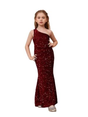 Glitter Sequins Long Sleeves Flower Girls Dresses for Wedding Tulle Birthday Party Christmas Dress for Girl, Solid Work Dress for Girls