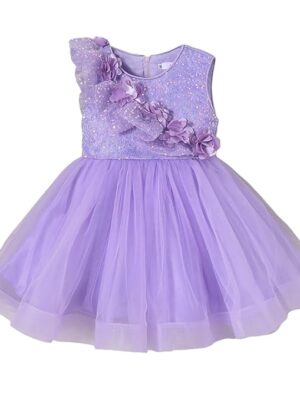 Girls Lavender Sleeveless Flower Detail Sequin Dress
