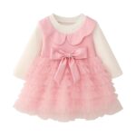 Baby Girl Long Sleeve Princess Dress – Soft Cotton Round Neck Flower Dress for Toddler Girls, Birthday, Party & Casual Wear (Pink AD3)