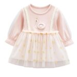 Baby Girl Long Sleeve Princess Dress – Soft Cotton Round Neck Flower Dress for Toddler Girls, Birthday, Party & Casual Wear (Pink AD4)