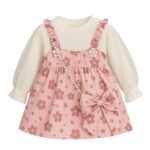 Baby Girl Long Sleeve Princess Dress – Soft Cotton Round Neck Flower Dress for Toddler Girls, Birthday, Party & Casual Wear (Pink AD5)