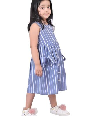 Girls Embroidery Cotton Long Sleeve Flower Dresses LH5460 for 1-8 Years (Light Blue)