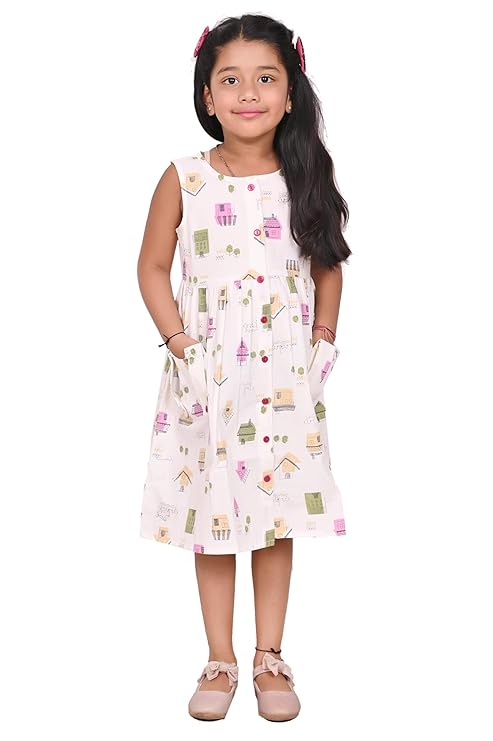 Girls Embroidery Cotton Long Sleeve Flower Dresses LH5460 for 1-8 Years (Multicolour White)