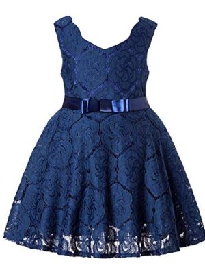 Baby Girl Summer Formal Knee Length Frock Newborn Birthday Lace Flower Girl Dress_2-3Years Navy Blue