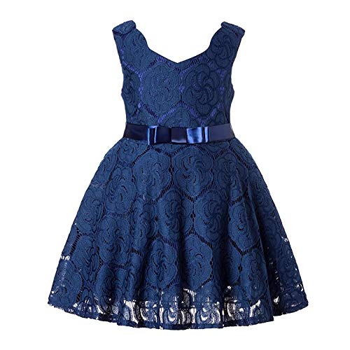 Baby Girl Summer Formal Knee Length Frock Newborn Birthday Lace Flower Girl Dress_2-3Years Navy Blue