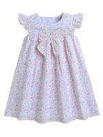 Girl Ditsy Flower Print Dress Round Neck 100% Cotton A-Line Cap Sleeves Fit and Flare Frock/Dress for Baby Girls
