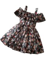 Girl's Floral Printed Frock Dress for Girls Short Frock Baby Princess Western Dresses| Stylish Fancy Kids Clothing for Festival, Fashion (Black)