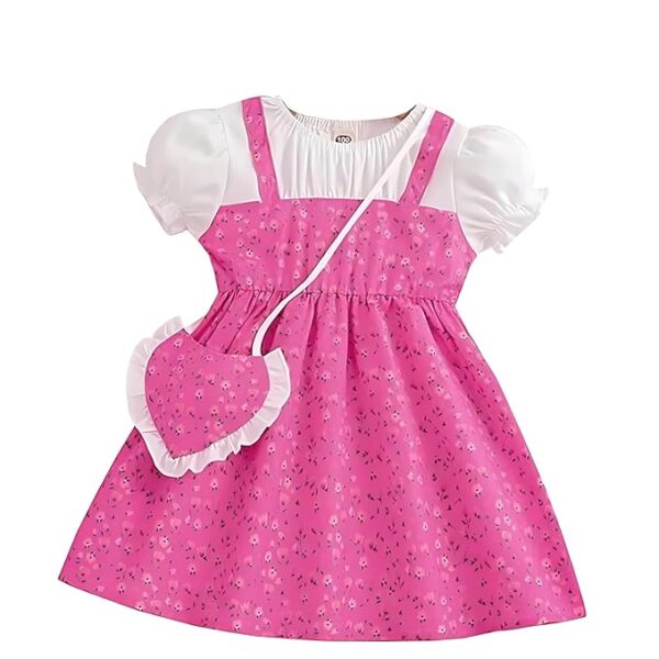 Short Sleeve All Over Flower Printed Square Neck Baby Girl Frock with Knee-Length and A-Line Style (Rani)