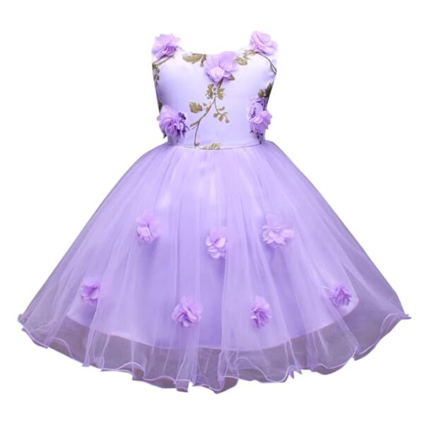 Girl's Fit And Flare Knee Length Sleeveless Floral Applique Party Dress