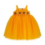 Kids Baby Girls Frocks Knee Length Birthday Net Flared Ruffle Pattern Sleeveless Traditional Beautiful Sun Flower Western Frock Princess Dress for Girls（Mango Yellow）