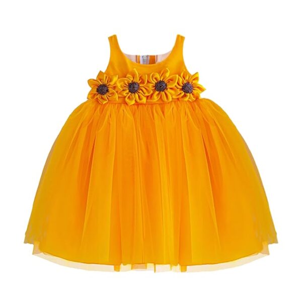 Kids Baby Girls Frocks Knee Length Birthday Net Flared Ruffle Pattern Sleeveless Traditional Beautiful Sun Flower Western Frock Princess Dress for Girls（Mango Yellow）