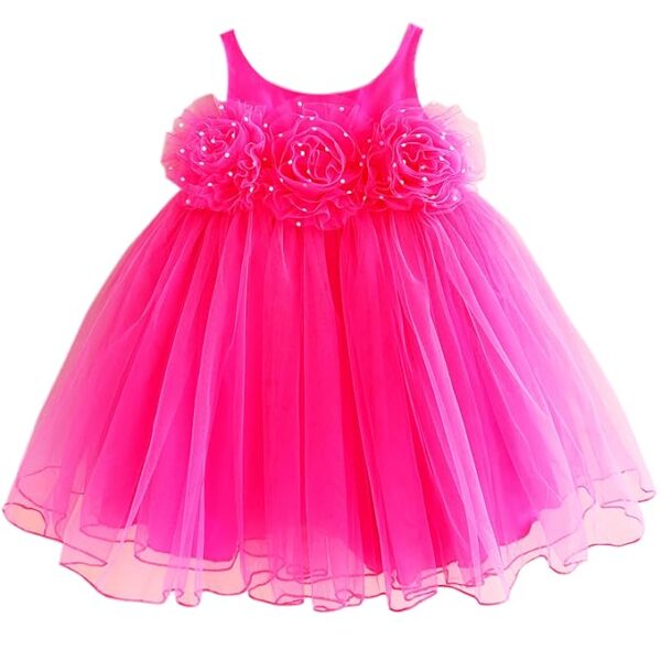 Kids Baby Girls Frocks Knee Length Birthday Net Flared Ruffle Pattern Sleeveless Traditional Beautiful Sun Flower Western Frock Princess Dress for Girls（Hot Pink）