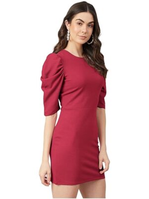 Women's Cotton Blend Modern Knee-Length Prom Dress (MAROON)