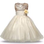 Baby-Girls Kids Golden Sequin Fancy Prom Dress Princess Gown Birthday Dresses 9-10Years
