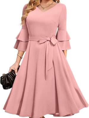Women's Plus Size 3/4th Bell Sleeves Bridesmaid Dresses (Pink)