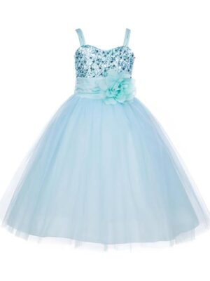 Baby Girls Net Fit & Flare Floor-Length Gown Sequin Prom Kids Dress (Sky Blue)