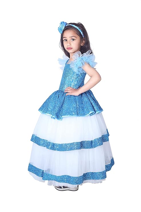 Baby-Girls Kids Fancy Prom Dress Princess Gown Birthday Dresses 10-11Years (Blue)