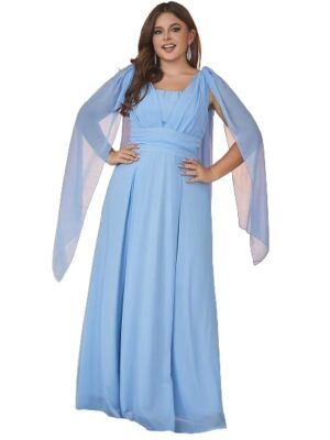 Women's Sexy Blue Flowy Ruffle Sleeveless Plus-Size Prom Gown Casual Party Midi Dress