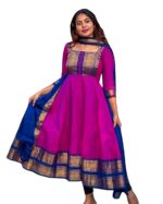 Elegant Zari Jacquard Weaving Gown with Lace Border Dupatta – Traditional Indian Ethnic Wear for Weddings, Festivals, and Special Occasions