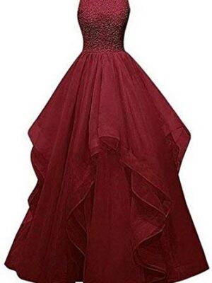 Net Wedding Maxi Dress for Women (Maroon)