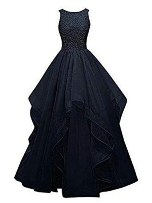 Net Wedding Maxi Dress for Women (Navy Blue)