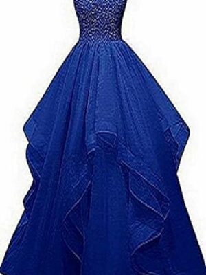 Net Wedding Maxi Dress for Women (Royal Blue)