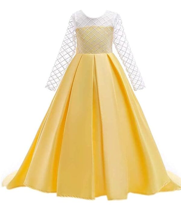 Net Wedding Maxi Dress for Women (Yellow)