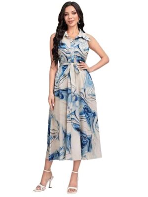 Women's Multicolor Cotton Sleeveless Maxi Dresses |Long Dress for Women| One Piece Western Dress for Women