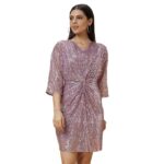 Women's Polyester Sheath Knee-Length Dress（Pink）