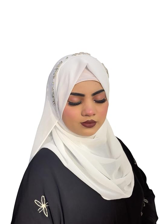 Luxury Bridal Hijab Scarf With Handwork Naqab Wear For Party And Any Occasion For Women (White)