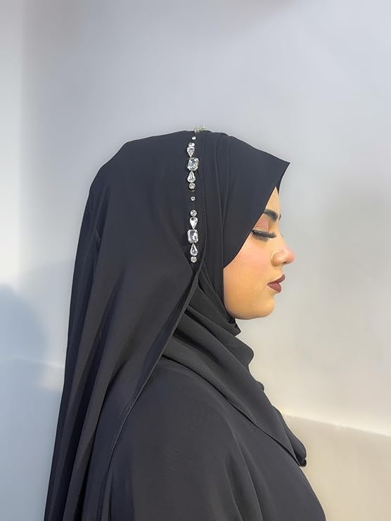Luxury Bridal Hijab Scarf With Handwork Naqab Wear For Party And Any Occasion For Women (Black)