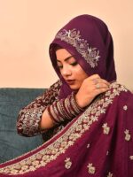 Luxury Bridal Hijab Scarf With Handwork(Purple)