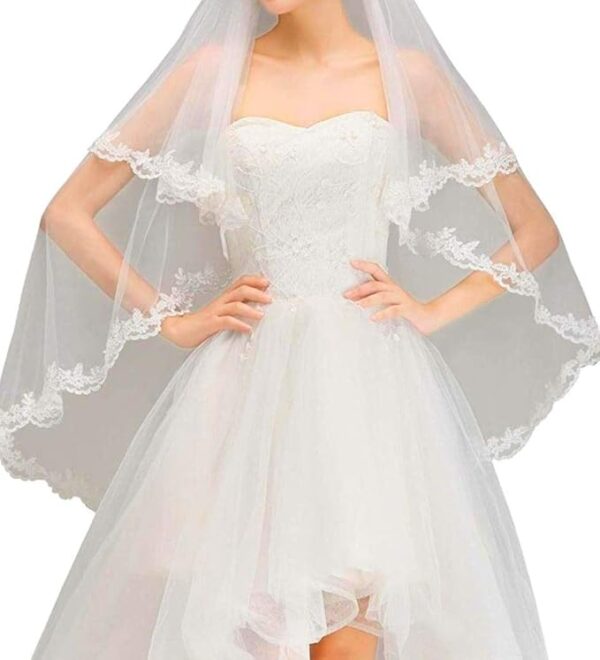 Christian Bridal Veil with Lace Wedding Accessory White with comb