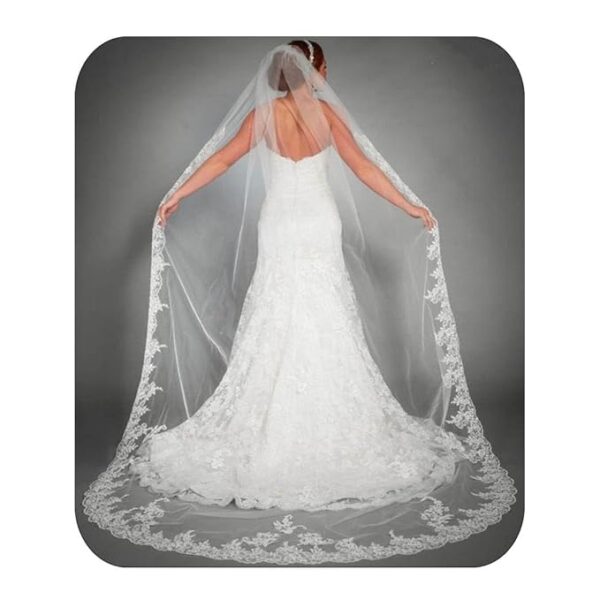 Women's Applique Bride Wedding Veil Long Chapel Length 1 Tier Bridal Veil Soft Tulle Hair Accessories