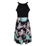 Women's Floral Sleeveless Off-Shoulder Party Prom Swing Dress Pink Green M