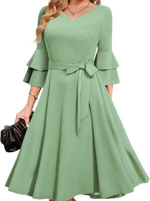 Women's Plus Size 3/4th Bell Sleeves Bridesmaid Dresses (Pista)