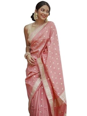 Women's Lavander Banarasi Kanchipuram Art Silk Saree for Women – Traditional Wedding & Party Saree with Blouse Piece – Ethnic Indian Silk Saree for Bridal, Festive (Peach)