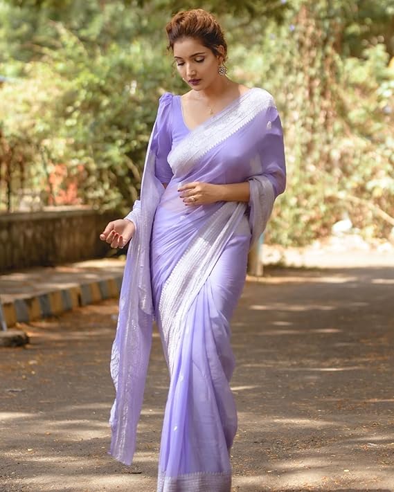Women's Black Banarasi Kanchipuram Art Silk Saree for Women – Traditional Wedding & Party Saree with Blouse Piece – Ethnic Indian Silk Saree for Bridal, Festive & Gifting ( Lavander)