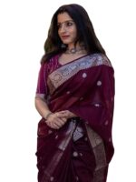 Women's Black Banarasi Kanchipuram Art Silk Saree for Women – Traditional Wedding & Party Saree with Blouse Piece – Ethnic Indian Silk Saree for Bridal, Festive & Gifting ( Wine)