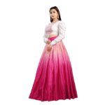 Women's Ombre Pink Lehenga with Unstitched Embroidered White CropTop Set For Navrati || Wedding || Traditional Ethnic Wear