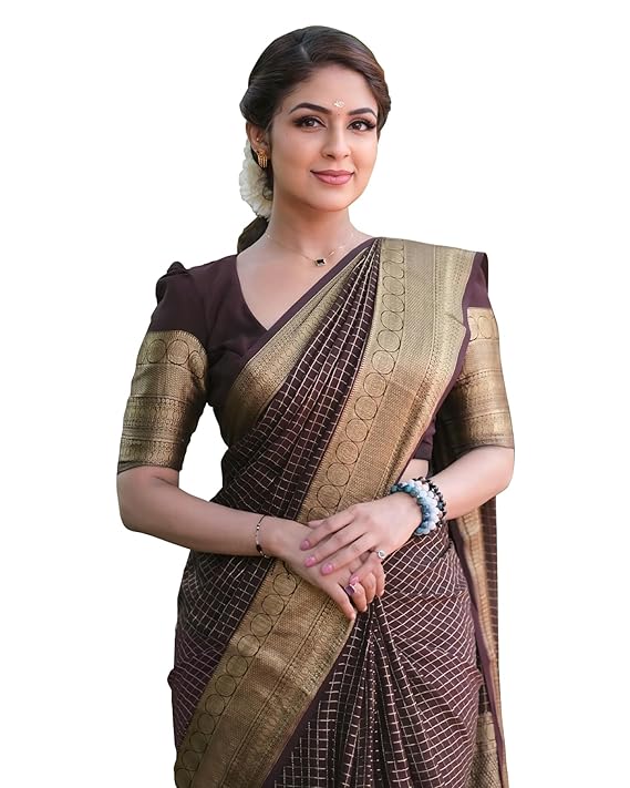 Women's Maroon Banarasi Kanchipuram Art Silk Saree for Women – Traditional Wedding & Party Saree with Blouse Piece – Ethnic Indian Silk Saree for Bridal, Festive (Burgundy)