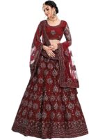 Elegant and Stylish Lehenga Choli for Women – Traditional Indian Wear with Embroidery, Perfect for Weddings and Festivals (Net-Maroon)